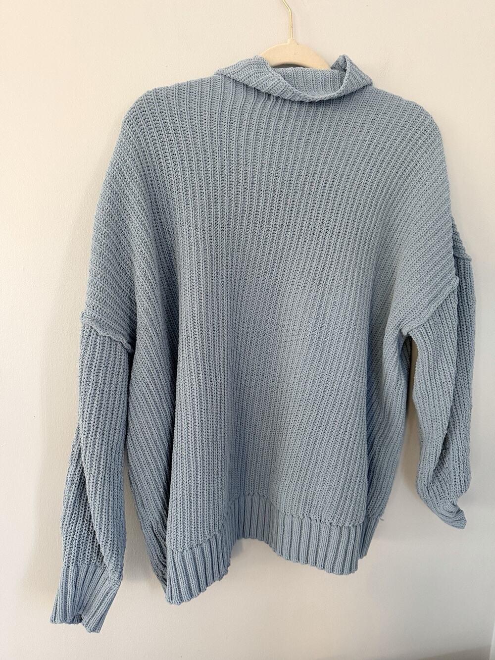 Aerie Sweater Womens XS Blue Textured Crewneck Pullover Long Sleeve Cozy Top